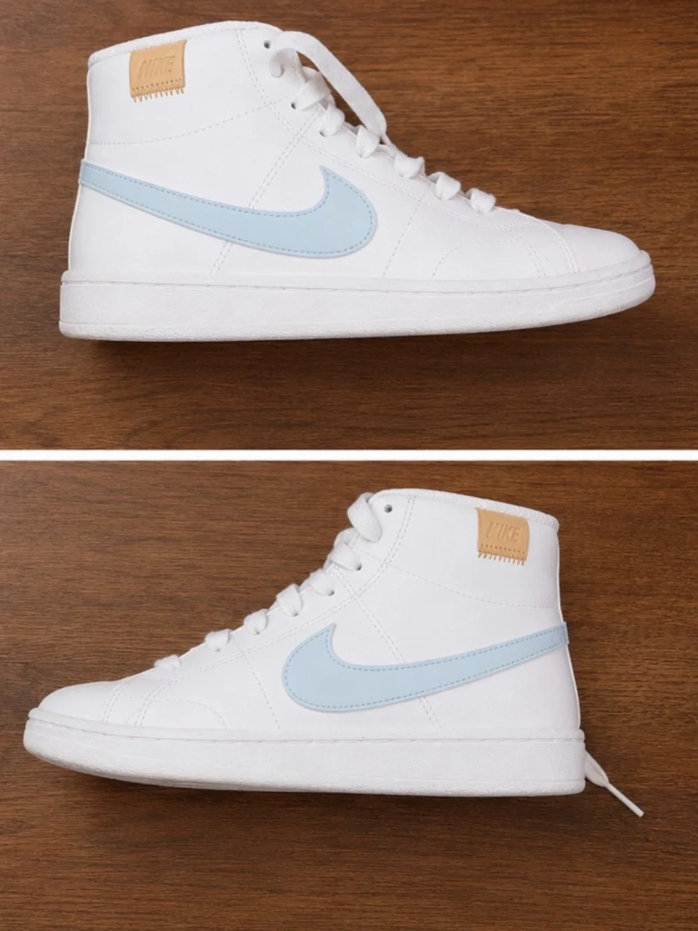 Nike White High-Top Sneakers with Light Blue Swoosh